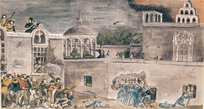 Americké jednotky pod velením generála Doniphana zaútočí na biskupský palác v Monterrey, kolem roku 1846 od Private Samuel Chamberlain